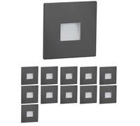 ledscom.de Lot de 12 luminaires LED pour escalier/encastrés muraux FOW pour l'intérieur et l'extérieur, downlight, forme carrée, anthracite, 85 x 85 mm, blanc froid