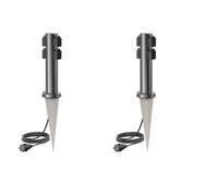 ledscom.de Lot de 2 colonnes de Prises de Jardin PORU avec Piquet et câble de 2 m pour l'extérieur, 4 Prises, Acier Inoxydable, Anthracite, Rondes, 38 cm