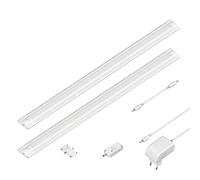ledscom.de Luminaire d'agencement LED SIRIS blanc mat avec détecteur de mouvement, plat, 50cm chacun, 531lm chacun, blanc chaud, 2 pièces