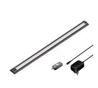 ledscom.de Luminaire d'agencement LED SIRIS noir mat avec alimentation et détecteur de mouvement plat, 50cm, 655lm, blanc