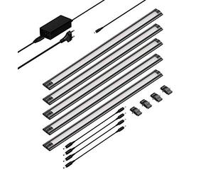 ledscom.de Luminaire d'agencement LED SIRIS noir mat, plat, 50cm chacun, 655lm chacun, blanc, 5er Set