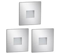 ledscom.de Luminaire d'escalier/encastré mural à 3 LED FOW pour l'intérieur et l'extérieur, downlight, rectangulaire, acier inoxydable, 85 x 85 mm, blanc chaud