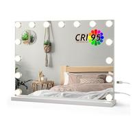 ledscom.de miroir de maquillage LED avec éclairage, HOLLYWOOD miroir, 58x45cm, USB, 3 couleurs de lumière, dimmable, RA 95, blanc, 15 LEDs