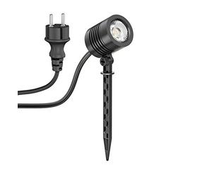 ledscom.de Petit projecteur de jardin LED avec piquet de terre TARL pour l'extérieur, IP65, fiche, noir, 4,1 W, 351lm, blanc froid