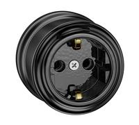 ledscom.de Prise de courant apparente porcelaine PORS, noir brillant, ronde, ⌀ 65 mm