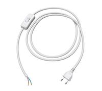 ledscom.de Prise européenne de type C avec câble textile, interrupteur, 2 m, blanc, 2 x 0,75 mm².