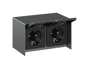 ledscom.de Prise extérieure 2x STEDDA, IP44, acier inoxydable anthracite horizontal, prises pour jardin, terrasse et extérieur