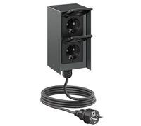 ledscom.de Prise extérieure double STEDDA avec câble de 2 m, IP44, acier inoxydable anthracite, modèle vertical, prises pour le jardin, la terrasse et l'extérieur