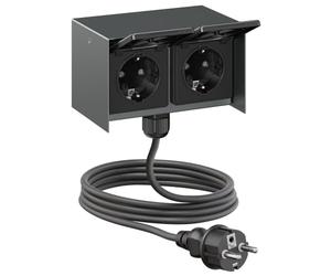 ledscom.de Prise extérieure double STEDDA avec câble de 2 m, IP44, acier inoxydable anthracite, montage horizontal, prises pour le jardin, la terrasse et l'extérieur