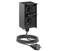 ledscom.de Prise extérieure double STEDDA avec câble de 2 m, IP44, acier inoxydable noir, modèle vertical, prises pour le jardin, la terrasse et l'extérieur