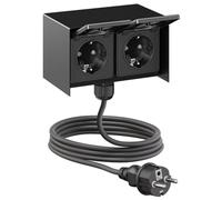 ledscom.de Prise extérieure double STEDDA avec câble de 2 m, IP44, acier inoxydable noir, montage horizontal, prises pour le jardin, la terrasse et l'extérieur