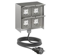 ledscom.de Prise extérieure quadruple STEDDA avec câble de 2 m, IP44, acier inoxydable, forme carrée, prises pour le jardin, la terrasse et l'extérieur