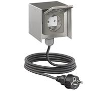 ledscom.de Prise extérieure simple STEDDA avec câble de 2 m, IP44, acier inoxydable, prises pour le jardin, la terrasse et l'extérieur