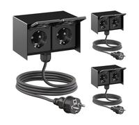 ledscom.de : prise extérieure triple STEDDA (2 prises) avec câble de 2 m, IP44, acier inoxydable noir, montage horizontal, prises pour le jardin, la terrasse et l'extérieur
