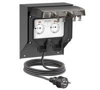 ledscom.de Prise POXO pour l'extérieur avec câble de 2 m, IP65, double, acier inoxydable, anthracite/noir, carrée, 20 cm