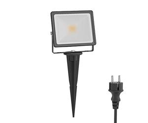ledscom.de Projecteur de jardin LED FLIN avec piquet de terre & prise pour l'extérieur, projecteur, noir, IP66 étanche, 10,93W 837lm blanc chaud