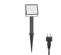 ledscom.de Projecteur de jardin LED FLIN avec piquet de terre, socle de 15cm & prise pour l'extérieur, noir, projecteur, IP66 étanche, 837lm blanc chaud