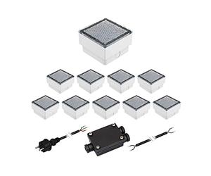 ledscom.de Set de 10 pavés LED CUS Lampe de sol pour l'extérieur, blanc chaud, IP67, 230V, 10x10cm