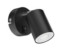 ledscom.de Spot mural WAIKA, à une flamme, avec interrupteur, noir mat, incl. LED GU10 (blanc chaud, 7,6W, 1103lm, 33°)
