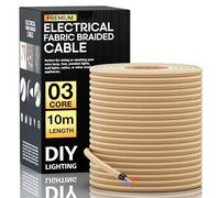 LEDSone 10 mètres de câble d'éclairage rond en tissu tressé à 3 conducteurs de couleur or clair de 0,75 mm pour éclairage britannique et autres appareils.