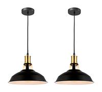 LEDSone 2PCS Suspension Luminaire Vintage Métal 30cm, Lustre Plafonnier Industriel Lampes LED E27 Ajustable pour Salon Cuisine Restaurant Salle à Manger Chambre (Noir) (2 Paquet, avec Blub)