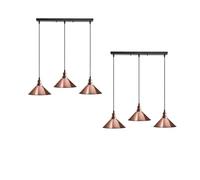 LEDSone 3 têtes Lustre suspendu moderne vintage industriel style loft en métal cuivre plafonnier E27 kit d'éclairage pour îlot de cuisine, salon, salle à manger, cuivre, lot de 2