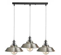 LEDSone Abat-jour industriel suspendu en métal à 3 têtes en métal vintage, plafonnier suspendu avec support E27 et plaque de plafond de 50 cm (Nickel satiné)