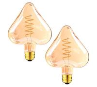 LEDSone Ampoules décoratives LED vintage en forme de cœur 4 W 450 lm Non dimmable IRC > 90 Culot moyen E27 Culot à vis Blanc chaud 2 700 K, Design à filaments spiralés (2 Pack)