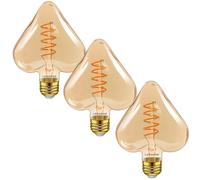 LEDSone Ampoules décoratives LED vintage en forme de cœur 4 W 450 lm Non dimmable IRC > 90 Culot moyen E27 Culot à vis Blanc chaud 2 700 K, Design à filaments spiralés (3 Pack)