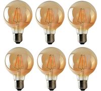 LEDSone Ampoules LED G95 E27 à intensité variable, style Edison, 4 W, culot à vis Edison, filament décoratif, verre ambré, éclairage blanc chaud 2 700 K (Paquet de 6)