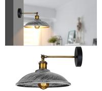 LEDSone Applique murale industrielle, applique murale vintage avec culot E27, style antique, luminaire mural unique en forme de cône en métal pour éclairage intérieur (Argent brossé + ampoule)