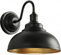 LEDSone Applique Murale Industrielle Vintage Rétro Abat-jour en Fer E27 Plafonnier Lampe Murale Luminaires Intérieur pour Cuisine Salle à manger Chambre Restaurant Bar (Intérieur noir et or CY)