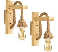 LEDSone Applique Murale Rustique en Bois avec Suspension en Corde, pour Salon, Chambre à Coucher, Salle à Manger, Cuisine, Salle de Bain