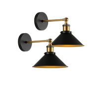 LEDSone Applique murale vintage réglable à 180 degrés avec bras pivotant E27 Applique murale industrielle en métal (Noir, intérieur doré, lot de 2)