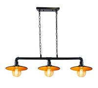 LEDSone Barre lumineuse industrielle 3 voies style rétro vintage rustique steampunk avec abat-jour en forme de cage, lampe suspendue, tube en métal, support E27 pour (Noir, plat)