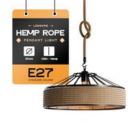 LEDSone Cadre métallique vintage rétro avec 1 m de corde en chanvre, lampe suspendue, lampe de plafond antique, plafonnier loft, E27, 60 W 30 cm, 2 m de chanvre)