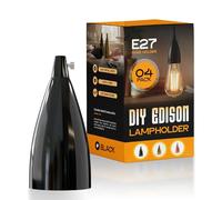 LEDSone Douille E27, douille d'ampoule E27, douille vintage brillante, 4 A 250 V, pour suspension, plafonnier, adaptateur de douille d'ampoule à vis Edison rétro (Noir brillant - 4 pièces)