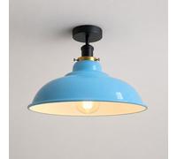 LEDSone Éclairage de plafond industriel vintage semi-encastré, lampe de plafond en forme de bol métallique downlight avec divers abat-jours pour décoration intérieure de salon, base E27 (bleu cyan)