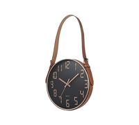 LEDSone Horloge murale sans tic-tac silencieuse à suspendre en cuir avec ceinture ronde créative à quartz à piles pour salon, couloir, noir