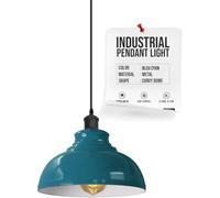 LEDSone Industriel Suspension Luminaire Rétro Lustre Plafonnier Vintage Lampe Éclairage de Plafond Abat-jour en Métal pour Restaurant Salon Chambre Cuisine Couloir Bar (Bleu Cyan)