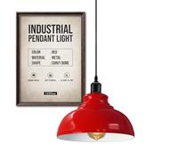 LEDSone Industriel Suspension Luminaire Rétro Lustre Plafonnier Vintage Lampe Éclairage de Plafond Abat-jour en Métal pour Restaurant Salon Chambre Cuisine Bar Couloir (Rouge)