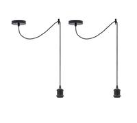 LEDSone Kit de lampe suspendue au plafond en forme d'araignée industrielle vintage, lustre réglable en tissu de 2 m, kit de lampe suspendue à 3 cœurs (Noir - lot de 2)