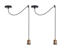 LEDSone Kit de lampe suspendue au plafond en forme d'araignée industrielle vintage, lustre réglable en tissu de 2 m, kit de lampe suspendue à 3 cœurs (Laiton jaune, lot de 2)