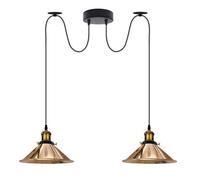 LEDSone Lampe araignée à 2 têtes avec câbles réglables de 2 m, abat-jour conique en métal vintage industriel de 22 cm, luminaire suspendu au plafond pour salon, cuisine, bar, café