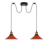 LEDSone Lampe araignée à 2 têtes avec câbles réglables de 2 m, abat-jour conique en métal vintage industriel de 22 cm, luminaire suspendu au plafond pour salon, cuisine, bar, café