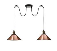LEDSone Lampe araignée à 2 têtes avec câbles réglables de 2 m, abat-jour conique en métal vintage industriel de 22 cm à suspendre au plafond pour salon, cuisine, bar, café