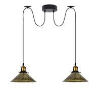 LEDSone Lampe araignée à 2 têtes avec câbles réglables de 2 m, abat-jour conique en métal vintage industriel de 22 cm à suspendre au plafond pour salon, cuisine, bar, café