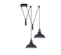 LEDSone Lampe araignée suspendue à 2 têtes, abat-jour en métal de 29 cm, cordon réglable de 195 cm, culot d'ampoule Vintage Edison 60 W E27, éclairage rétro industriel, lampe (Gris)