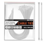 LEDSone Lot de 100 serre-câbles blancs en nylon transparent - Résistance à la traction - Mécanisme autobloquant pour une utilisation en intérieur et en extérieur - Blanc - 8,8 x 700 mm