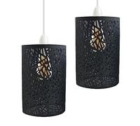 LEDSone Lot de 2 abat-jours suspendus en métal en forme de tambour industriel facile à installer pour plafond d'intérieur et cuisine, salon, couloir (noir)